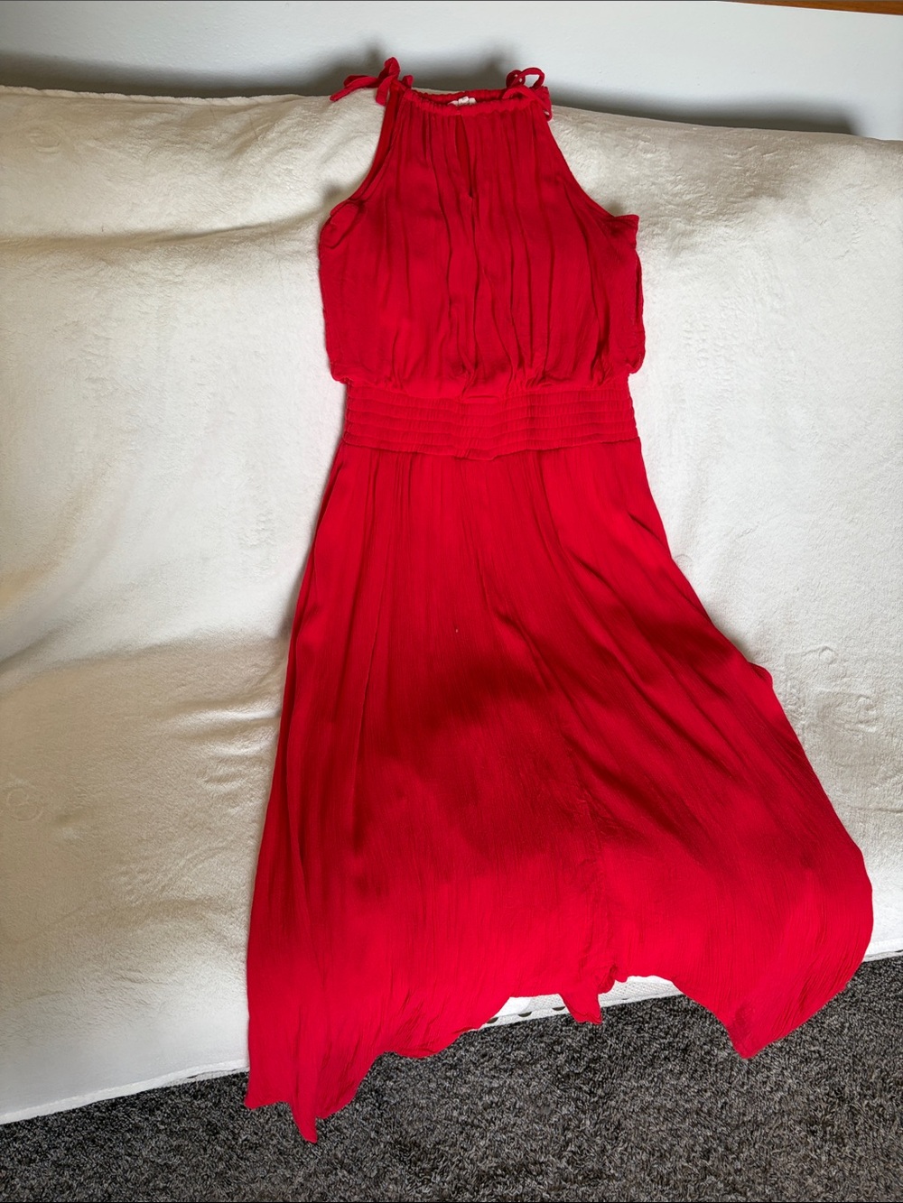 Maurices Red Halter Maxi Dress with Smocked Waist